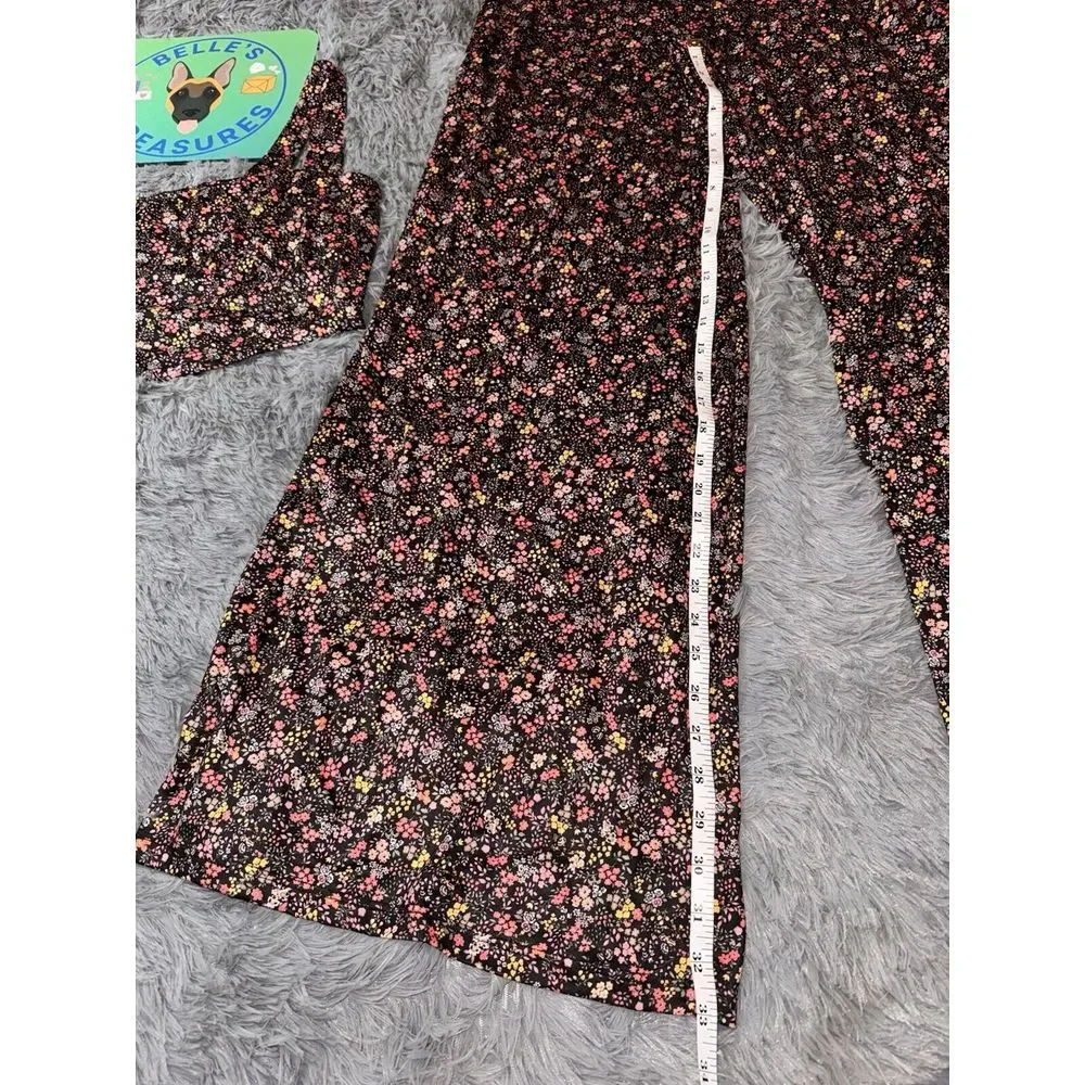 Lulu's XL Bloom In Black Wide Leg Trouser And Bustier Crop Black Floral‎ NWT